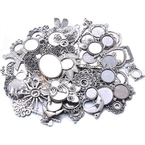10PCS/lot Mix Design 12mm 16mm 20mm Size Antique Zinc Alloy Pendant Blank Cameo Cabochon Base Setting Jewelry Accessories