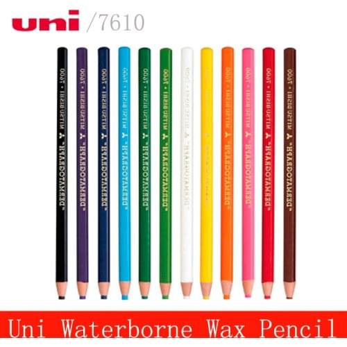 12pcs Uni Wax Pencil Colored Pencils 12 Colors Waterborne Pencil Available Metal/Leather/Stone/Glass Color Pencils 7610