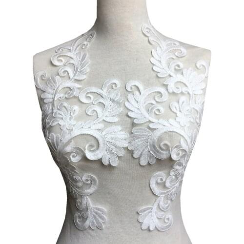 2pair Cotton Embroidery Patch White Mesh Lace Fabric Applique Sew On Embroidered Patches Wedding Dress Deco Parches Ropa AC1443