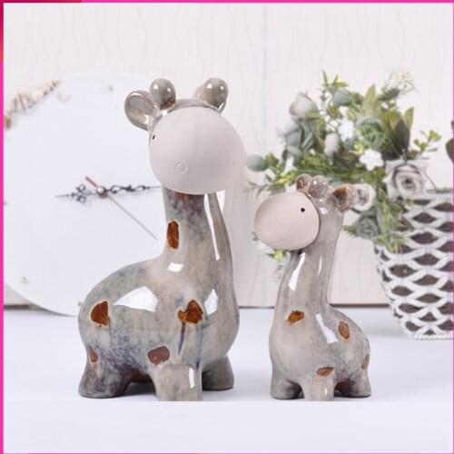 2 Pcs/ Pair Ceramics Mini Pig Figurine Statue Deer Crafts Fawn Sculpture Animal Figurine Home Living Room Decor Ornaments