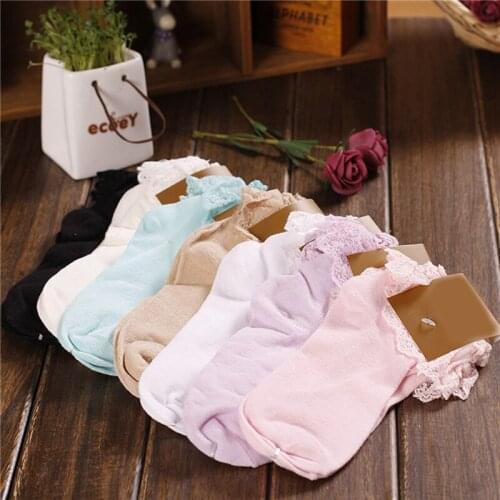 2021 Fashion Vintage Lace Ruffle Frilly Ankle Socks Ladies Princess Girl Favorite Solid 7 Color Available Cotton Socks