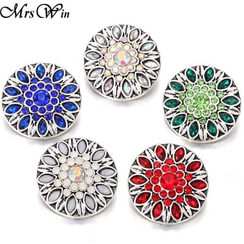 6pcs/lot New Snap Jewelry 18mm Snap Buttons Crystal Flower Snaps Fit Snap Bracelet Bangle Necklace DIY Charms Buttons Jewelry