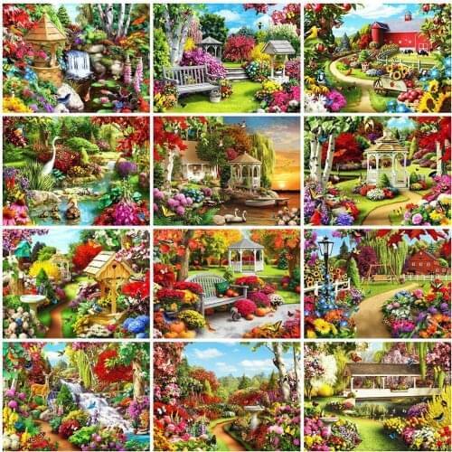 5D DIY Square/Round Full Diamond Painting Garden Cross Stitch Mosaic Diamond Embroidery Scenery Rhinestones Art Home Decoration