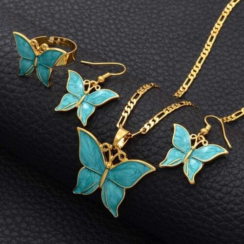 Anniyo Papua New Guinea Three Colors Butterfly Jewelry set Gold Color Necklace Earrings PNG Jewellery Gifts for Women #018016