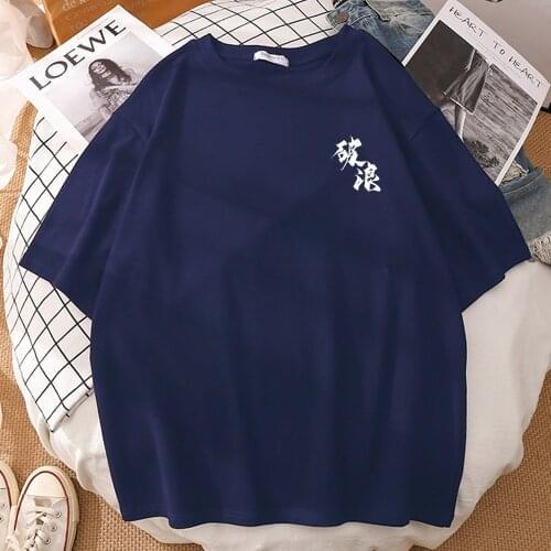 White Chinese Characters Break The Waves Print Tops Fashion Comfortable T-Shirt Large Size Man T-Shirt Round Neck Tshirts Mens