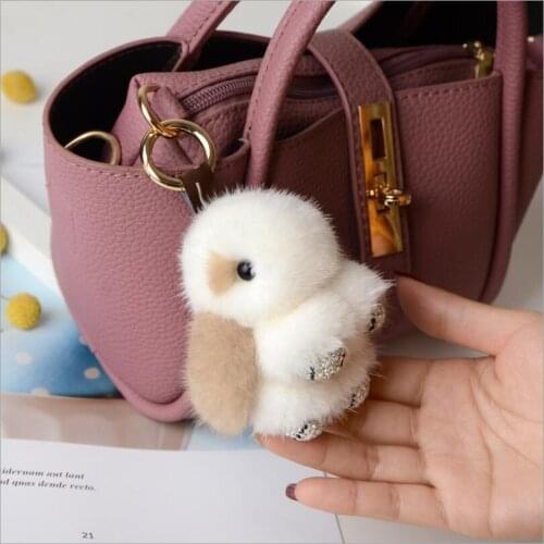 Rabbit Bunny Doll Keychain Luxury Real Mink Fur Key Ring Bag Charm Small Size Phone Bag Purse Accessories with Diamond