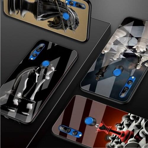 Black and white chess Tempered Glass Phone Case For Huawei honor 8X 9 10i 20i 20Lite 20Pro 30 Pro Cover Shell
