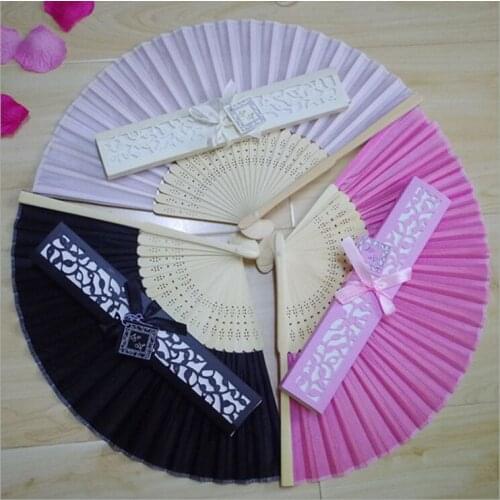 Black white or pink color 200PCS Luxurious Silk Fan in Elegant Gift Box Wedding Favors Lowest price Party Favors wedding Gifts