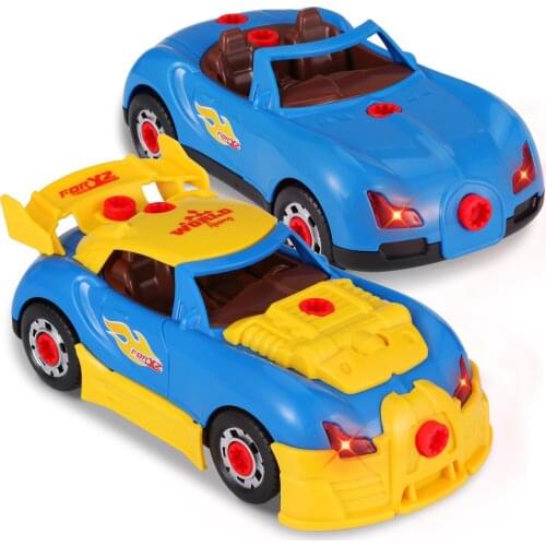 Children Toys DIY Assembly Model Racing Car 4 In 1 Take Apart Car Drill Puzzle Educational Toys Drill Screws Design Building Toy