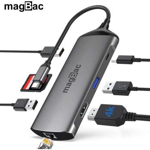 MagBac Laptop Docking Station 4k HDMI Monitor USB C Hub 2*USB 3.0 Laptop Accessories SD/TF RJ45 LAN Port USB Hub For Macbook Pro