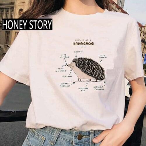 FIXSYS Anatomy Of Animal Hedgehog Graphic Printed T shirt Summer New Fashion Women Short Sleeve Tshirts Unisex Casual T-shirt
