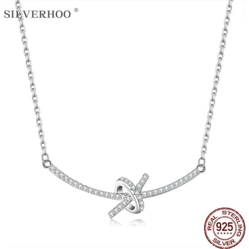 SILVERHOO S925 Sterling Silver Exquisite Necklace Women Cubic Zircon Pendant Necklaces Ladies Party Jewelry Arrival Recommend