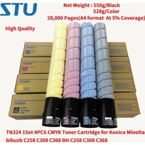 TN324 1Set 4PCS 28,000Page CMYK 550g/Black 528g/Color Toner Cartridge for Konica Minolta bihuzb C258 C308 C368 BH C258 C308 C368