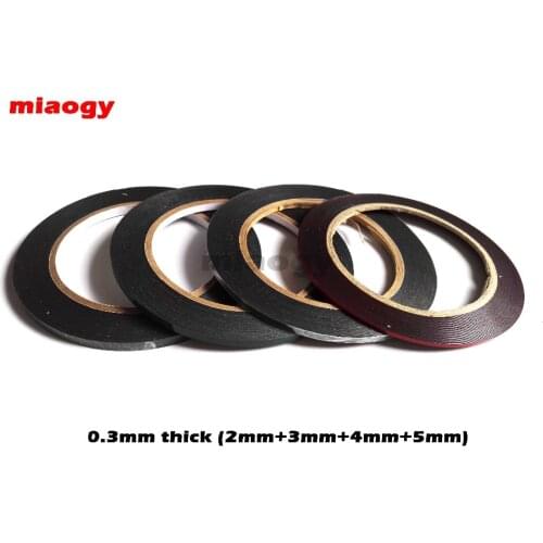 Miaogy 4 pcs Mixed Size 2mm 3mm 4mm 5mm x 10m Double Sided Adhesive Black Foam Tape for Mobile Phone LCD Repair 0.3mm Thickness