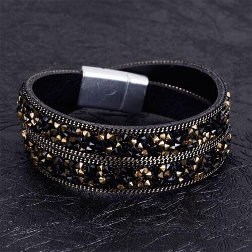 Miasol Pave Crystal Rhinestone And Chain Double Wrapped Wirstbands Magnetic Bracelets For Fashion Women Bracelet Gift