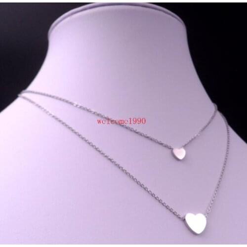 Fashion Nice Gift for Women stainless steel Sweet Love Heart Pendant Necklace double chain