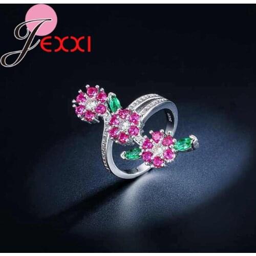 Fashion Brand Colorful Cubic Zircon Crystal Wedding Party Rings Women 925 Sterling Silver Bridal Jewelry Accessory Anillos
