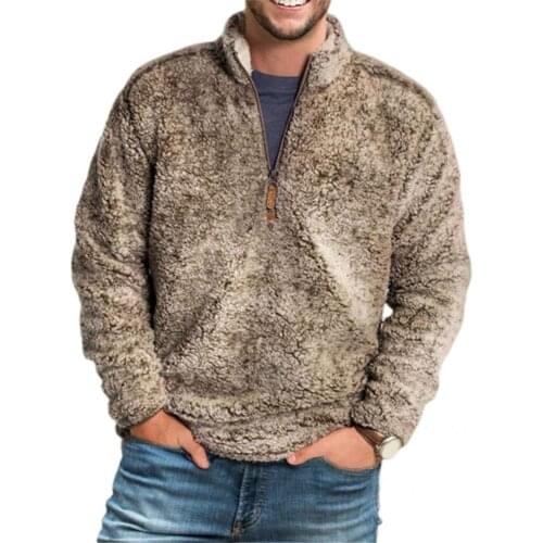 Men Autumn Loose Coat Thick Great Stand Collar Long Sleeve Zipper Solid Color Mens Lamb Thermal Jacket