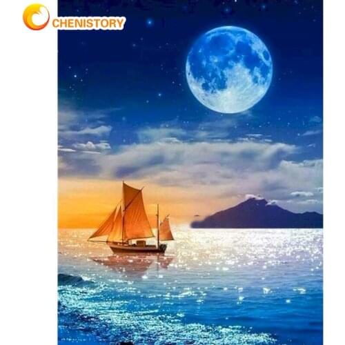 CHENISTORY Sailing Sea Painting By Numbers Pictures Scenery Family On Canvas With Frame DIY Kits For Adults HandPainted Drawing