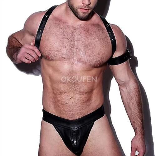 Nightclub Bar Men DS Studded Sexy Leather Chest Strap vest party show theme costume bandage