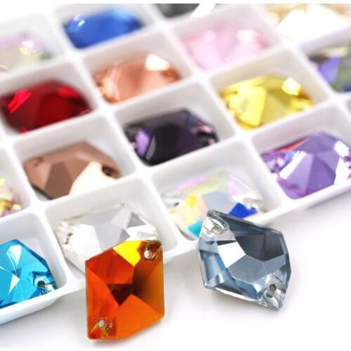 New 13x17mm Hexagonal shape Mocha Double hole glass crystal sew on flatback rhinestones for clothing wedding decorations