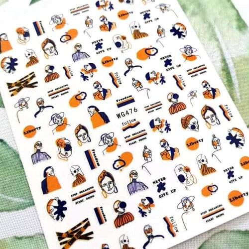 Newest WG 476 cartoon design 3D nail art sticker decal stamping back gule DIY nail decoration tools