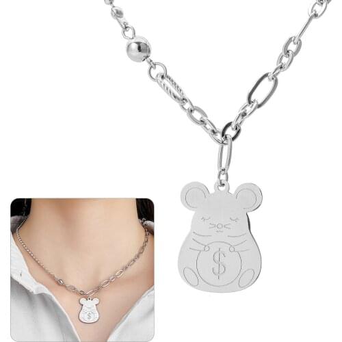 New Stylish Mouse Choker Necklace Silver Colour Chain Titanium Steel Mouse Dollar Necklace Women Cute Animal Jewelry Accessories