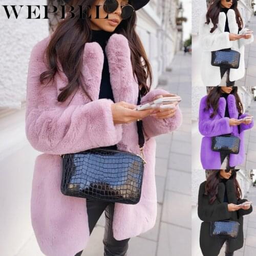WEPBEL Women Faux Fur Coat Autumn Winter Warm Plush Teddy Jackets Fashion Long Sleeve Lapel Fur Coats Overcoat Ladies Outerwear