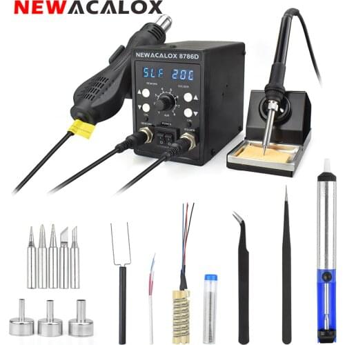 NEWACALOX 8786 878D 750W 2 in 1 Rework Soldering Station Electric Searing Iron Hot Air Gun Set Welding Tool