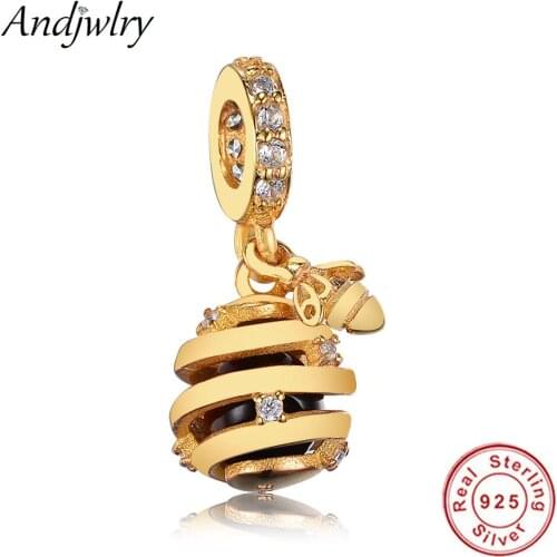 Authentic 925 Sterling Silver Fit Pandora Charm Bracelet Original Beads Gold Bee Charm Bangle 925 Sliver DIY Jewelry Berloque