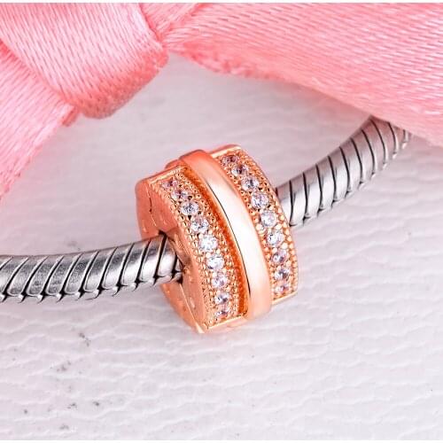 Charms fits for Bracelets Necklaces 100% 925 Sterling Silver Jewelry Sparkling Pave Lines Rose Clip Beads Free Shipping