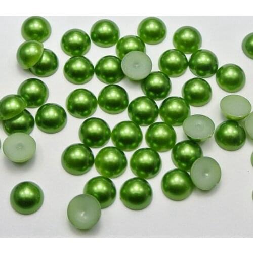 200 Dark Green Half Pearl Bead 10mm Flat Back Round Gems Scrapbook Craft