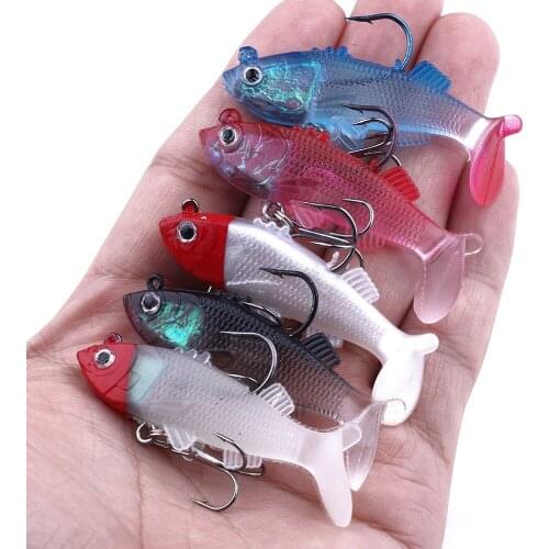 5Pcs/lot 60mm Soft Baits Shad Soft Lure For Fishing Lure Bait Tuna Lead Coating Jigging Catfish Carp Rubber Wobblers Fish Tackle