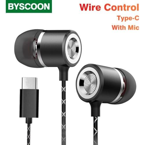 Byscoon Type-C Wired Earphones Sport Fashion Headset Bass Headphone In-ear Earbuds with Microphone For Xiaomi Huawei Smart Phone