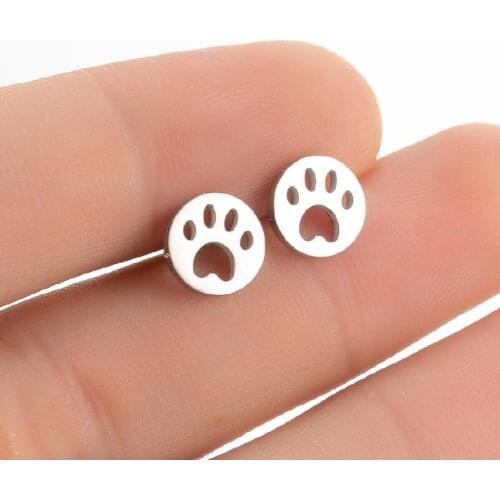 Round Copper Dog Cat Footprint Paw Stud Earring For Girls Pet Lovers Tiny Trendy Animal Jewelry for Kids Girls Birthday Gifts
