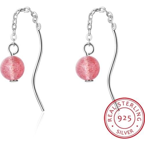 100% 925 Solid Real Sterling Silver Jewelry Strawberry Crystal Silver Beads Drop Earrings For Girl Kid Lady