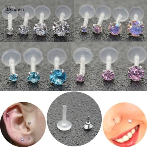 Starose 2pcs 1.2x6/8mm Acrylic Nose Piercing Stud Nose Rings Zircone Labret Piercing Lip Ring Ear Piercing Helix Tragus Earrings