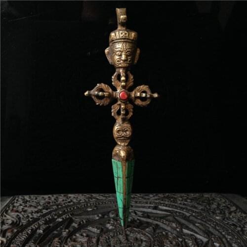 TBC992 Tibetan Handicrafts Buddhist Hayagriva Vajra Pestle Amulet Tibet Crafts Collections Brass Golden 150mm
