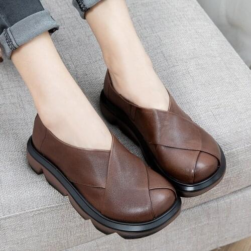 YourSeason Ladies Platform Heels Shoes 2021 Genuine Leather Spring Autumn Handmade Concise Women Vintage Wedges Pumps