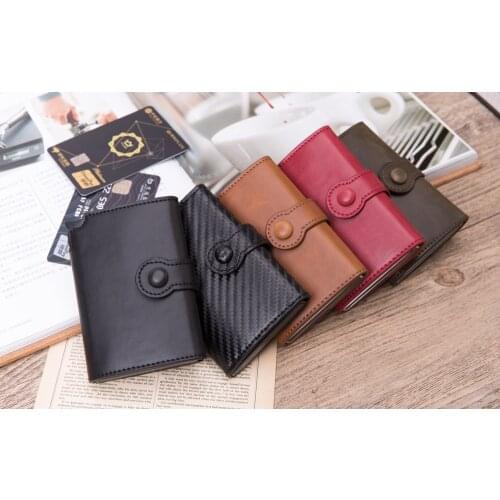 Vintage Credit Card Holder Top Quality Aluminum RFID ID Card Case Carteira Button Coin Purse for Men Leather Wallet
