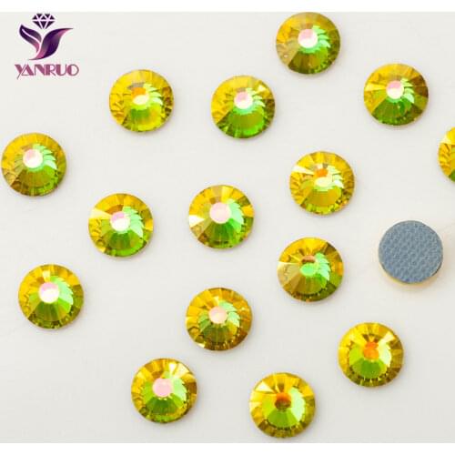 YANRUO 2058HF Citrine AB Glass Hotfix Strass Rhinestones Patches Hot-Fix Crystal Transfer Iron on Fabric