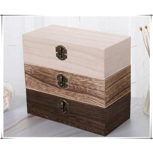 New Home Storage Box Natural Wooden With Lid Golden Lock Postcard Organizer Handmade Craft Jewelry Case Wooden Box Casket Home