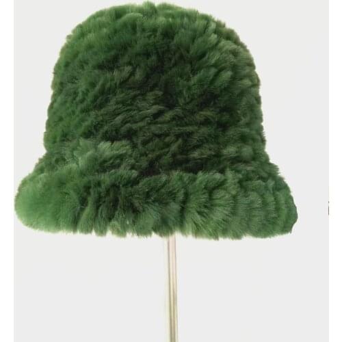 Green fur hat of genuine rex rabbit fur winter warm knitted women fur hats green cap new design H175