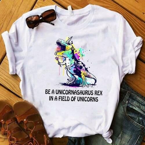 Women T Womens Unicorn Dinosaur Watercolor Cute Cartoon Graphic Top Tshirt Female Camisas Tee Shirt Ladies Clothes T-shirt