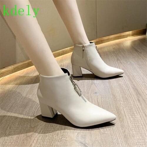 2020 Hot Sale Autumn Women Boots Faux Leather Super High Heel Ankle Boots Fashion Square Toe Zipper Winter Boots Black White