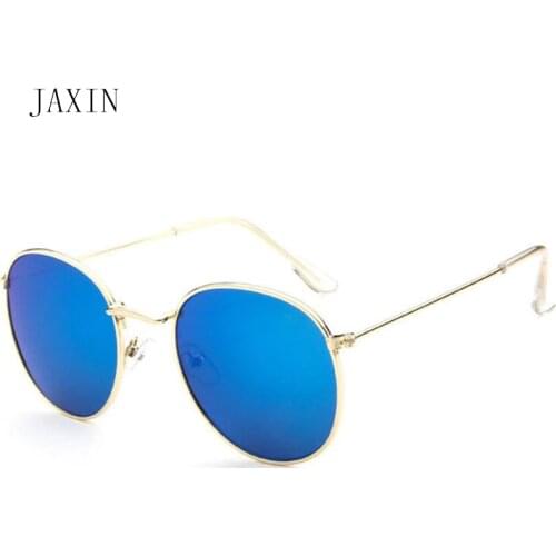 JAXIN Fashion round sunglasses women brand design coating sunscreen metal frame glasses cute wild travel UV400 oculos feminino