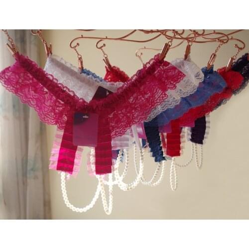 Women hot sexy Lace open crotch Crotchless pearls Beading G string panties thong Brief Underwear T-back erotic Lingerie WP202