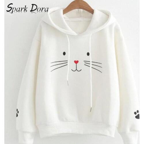 Womens Plus Size Hoodies Fashion Leisure Long Sleeve Plush Cat Face Hooded Casual Skinny Comfort Casual Outwear Oversized Hoodie