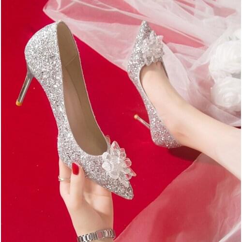 New Women Pointed Rhinestone High Heels Female Stiletto Pumps Wedding Bride Bridesmaid Shoes