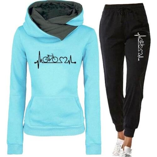 New Heart-Print Women Fashion Tracksuits sweat suits Coat and Long Pants Casual Hoodies Two Pieces Sets ensemble jogging femme